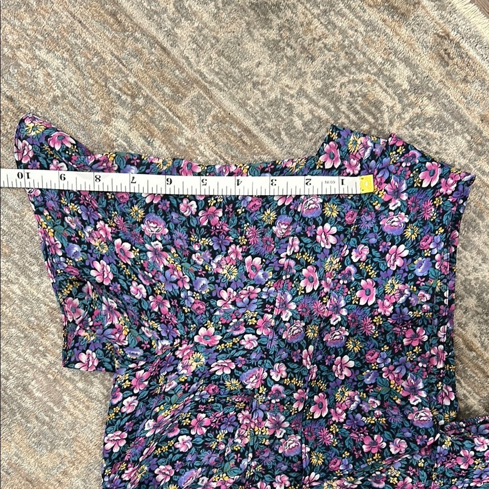 Karin Stevens V Neck Peter Pan Collar  Sheer Flutter Floral Purple Dress Size 10 - Picture 12 of 12